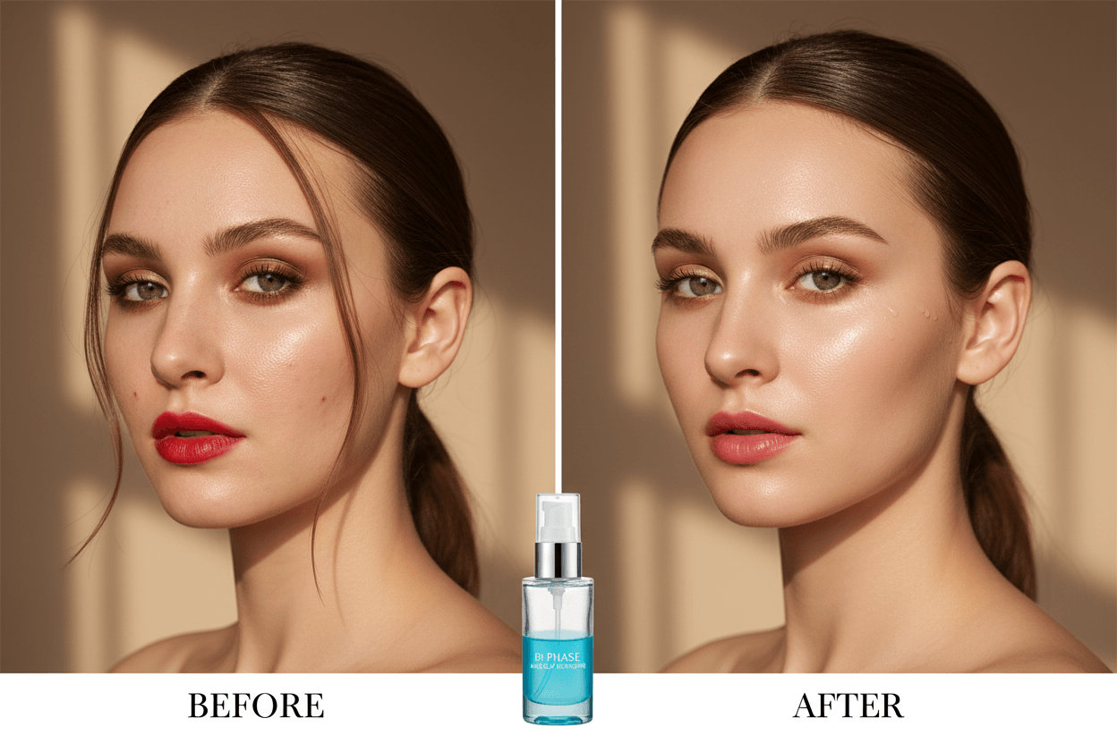 Démaquillant biphasique sans parfum Byenbel – Résultat avant après Avant après